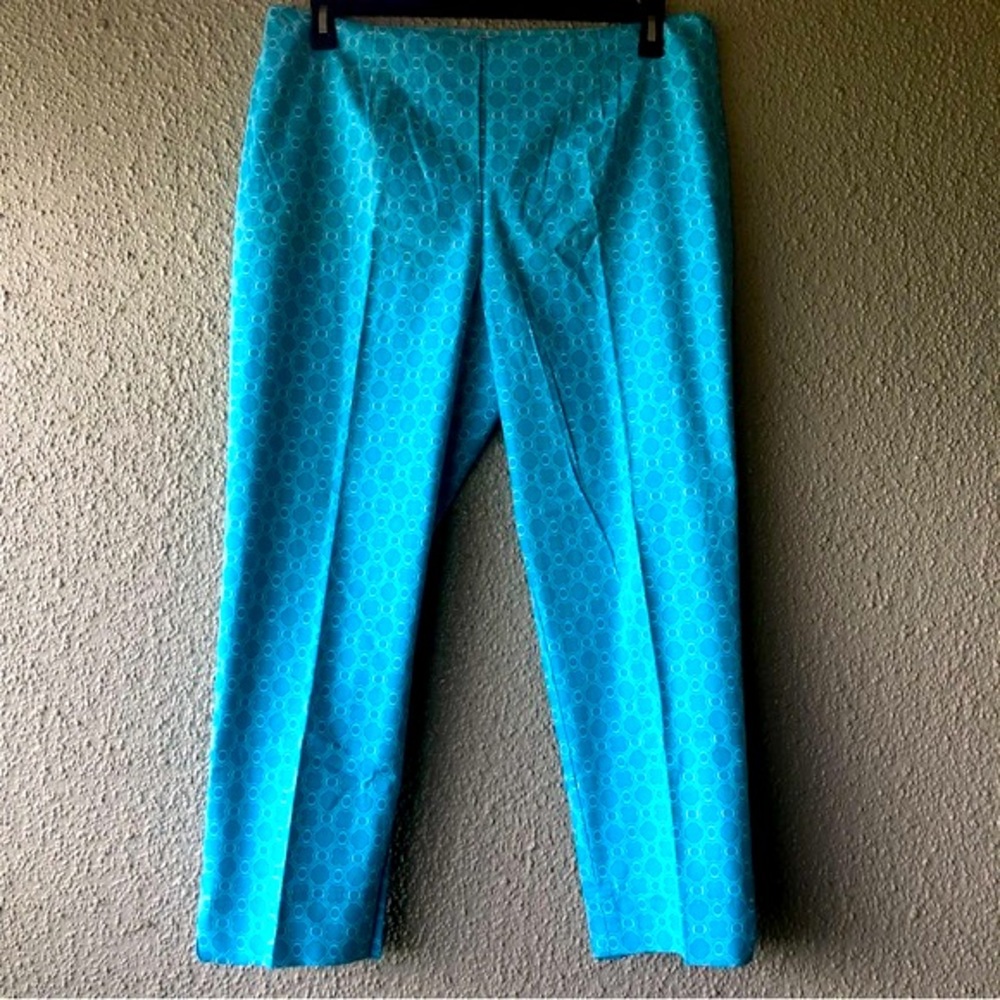 Charter Club Women’s 16P Turquoise Blue and White Print Pants . Classic Fit